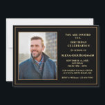 Birthday Party Photo Black Gold Custom Invitation<br><div class="desc">Birthday Party Photo Black Gold Custom Invitation Card is great for that special person's birthday party celebration.  Replace with your information and photograph to send to your guest. Personalize it. Have fun at the party!</div>