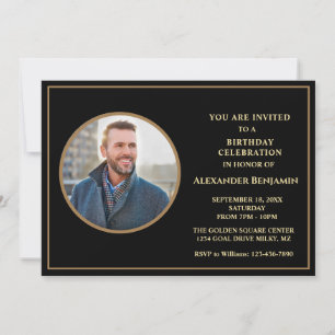 Birthday Party Photo Black Gold Personalize Invitation