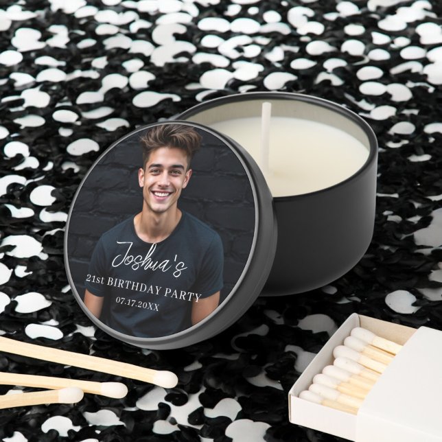 Birthday Party Photo Black White Mini Candle Favors (Creator Uploaded)