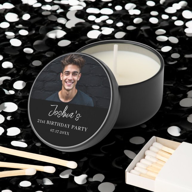 Birthday Party Photo Black White Mini Candle Favors (Creator Uploaded)