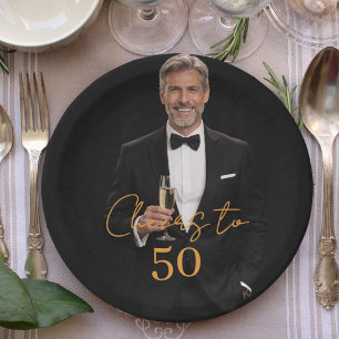 Birthday party photo cheers gold paper plates