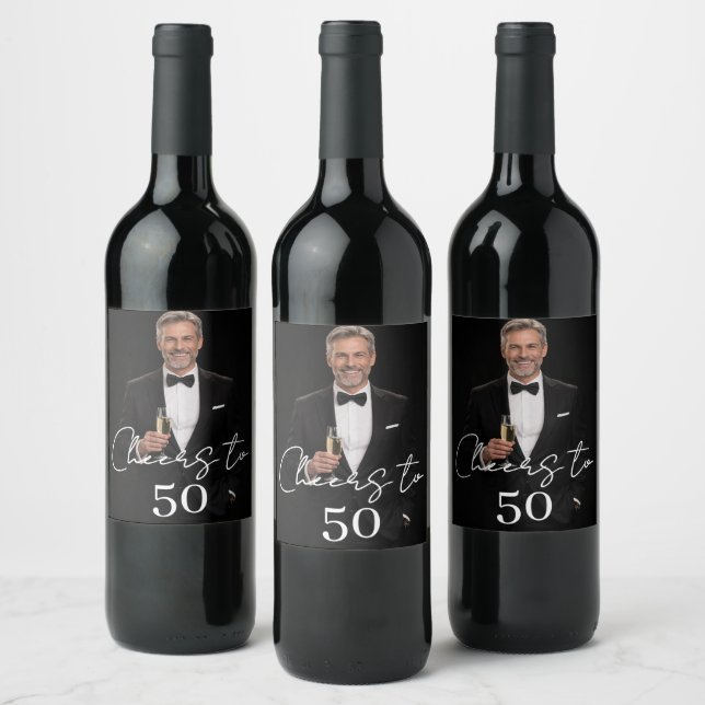 Birthday party photo cheers wine label (Bottles)