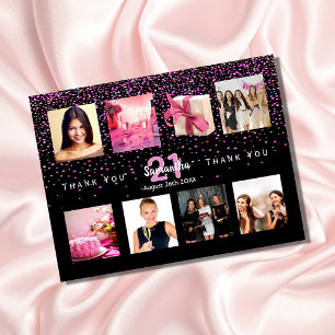 Birthday party photo collage black thank you postcard
