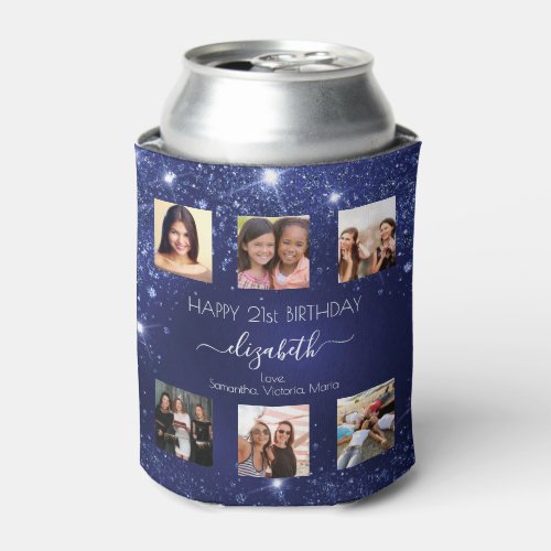 Birthday party photo collage blue best friends  can cooler