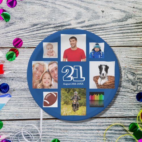 Birthday party photo collage boys guys blue paper plates