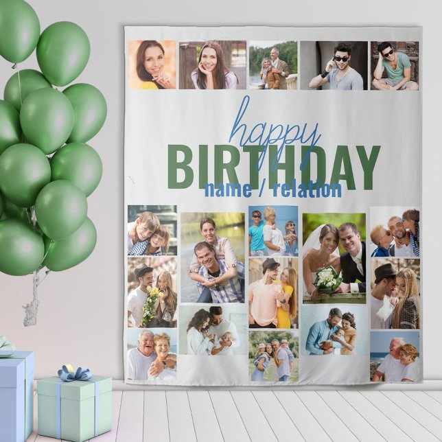 Birthday Party Photo Collage Grey Custom Tapestry (Creator Uploaded)