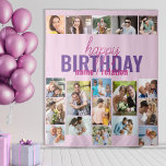 Birthday Party Photo Collage Pink Custom Backdrop<br><div class="desc">Birthday Backdrop with personalized photo collage and name. Substantial piece of birthday party decor, great talking point and perfect backdrop for photobooth or entrance welcome. Happy Birthday is lettered in modern casual script and bold typography. The template is ready for you to add your pictures in rows, working left to...</div>