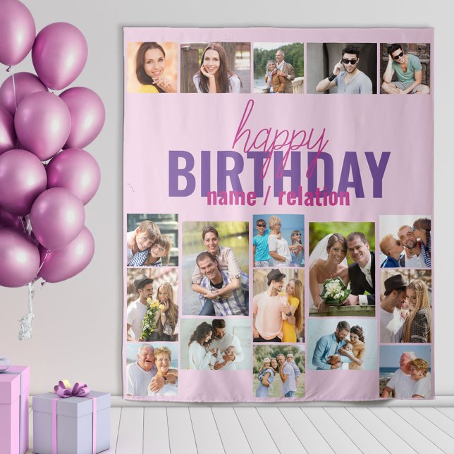 Birthday Party Photo Collage Pink Custom Backdrop (Creator Uploaded)