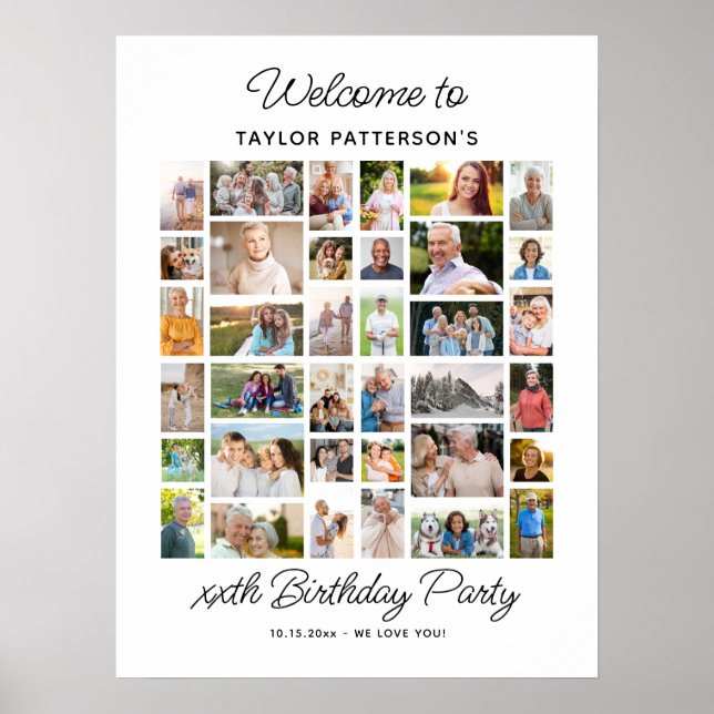 Birthday Party Photo Collage, Simple, Fun Welcome  Poster (Front)