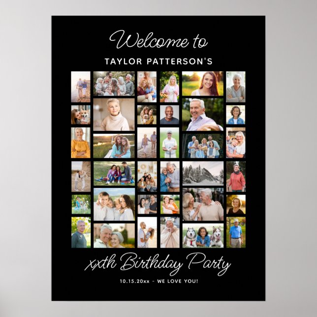 Birthday Party Photo Collage, Simple, Fun Welcome  Poster (Front)