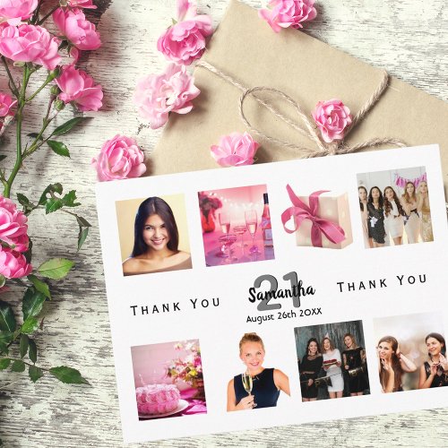 Birthday party photo collage white thank you postcard