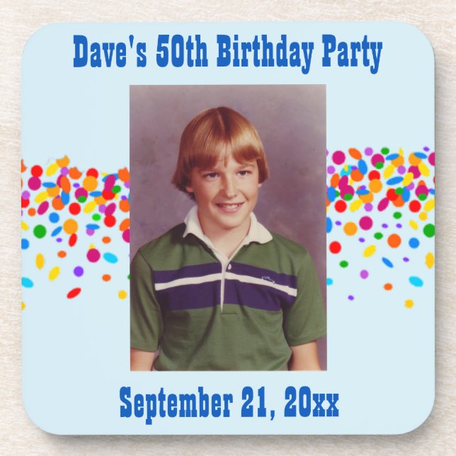Birthday Party Photo Favor Beverage Coaster (Front)
