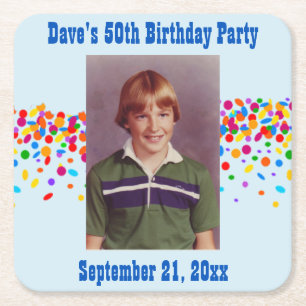 Birthday Party Photo Favor Square Paper Coaster