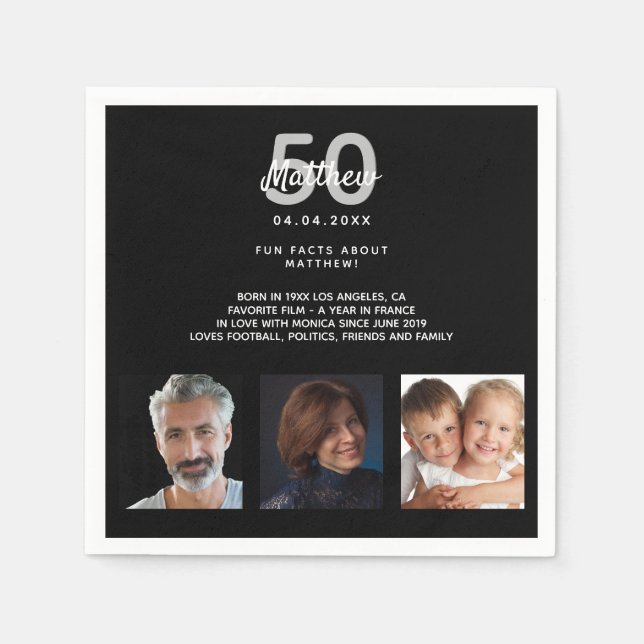 Birthday party photo fun facts black white guy napkins (Front)