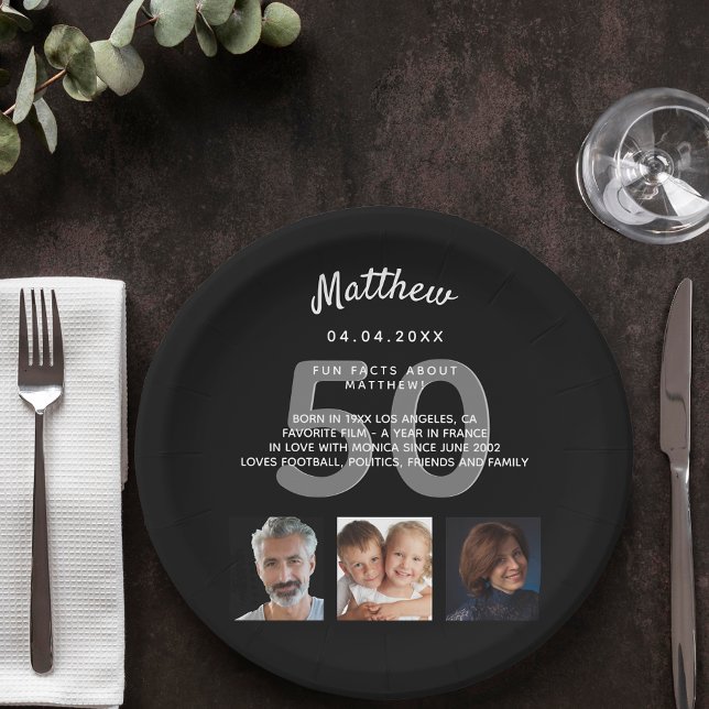 Birthday party photo fun facts black white guy paper plates (Creator Uploaded)