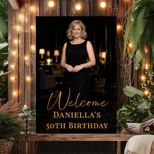 Birthday party photo gold elegant welcome poster (Creator Uploaded)