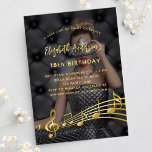 Birthday party photo gold music notes luxury invitation<br><div class="desc">Personalize and add your photo. Deccorated with faux gold music notes. Templates for your party information. Back: black foliage pattern as background. I have used an dark overlay over the photo so that it's easier to read the text. I have added 2 layers, but ony one is active. There is...</div>