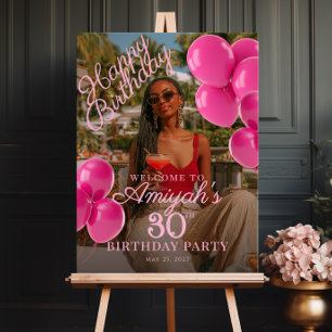 Birthday party photo hot pink welcome foam board