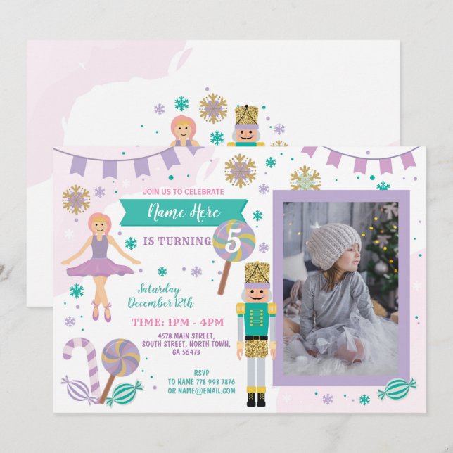 Birthday Party Photo Nutcracker Christmas Ballet Invitation (Front/Back)