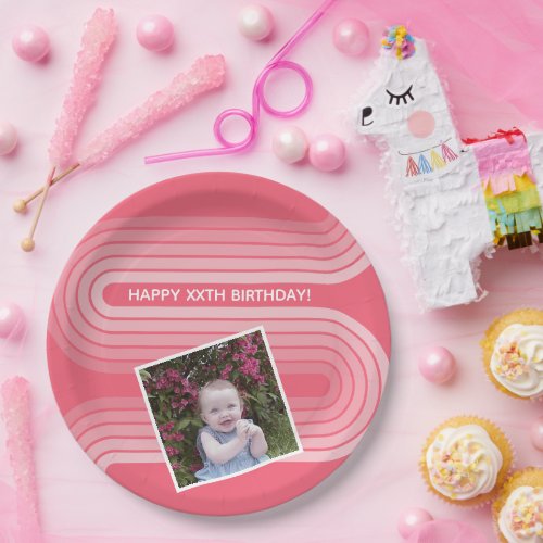 Birthday Party Photo _ Pastel Pink in Retro Arches Paper Plates