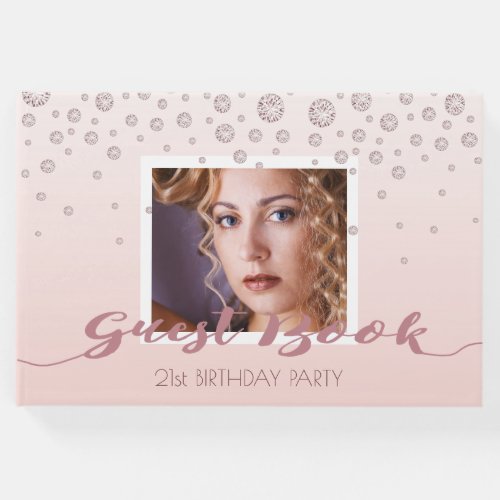 Birthday party photo rose gold diamonds pink glam guest book