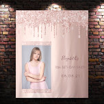 Birthday party photo rose gold glitter drips tapestry<br><div class="desc">A tapestry for a girly and glamorous 16th birthday party, or any age. A rose gold gradient background with an elegant faux rose gold colored glitter drips. Add your own high quality photo of the birthday girl. Rose gold glitter as a frame. The text: The name is written in dark...</div>