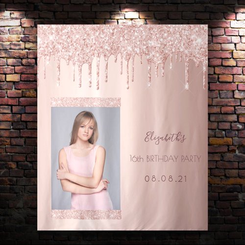 Birthday party photo rose gold glitter drips tapestry