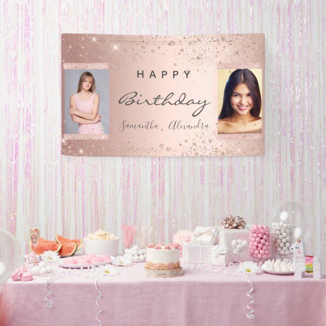 Birthday party photo rose gold glitter friends banner (Party)