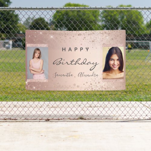 Birthday party photo rose gold glitter friends banner