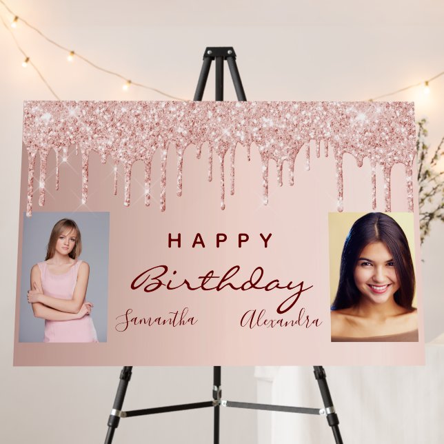 Birthday party photo rose gold glitter friends foam board (In Situ (Stand))