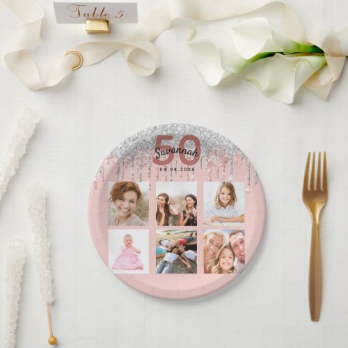 Birthday party photo rose gold glitter pink silver paper plates