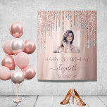Birthday party photo rose gold glitter pink silver tapestry<br><div class="desc">A tapestry for a girly and glamorous 21st (or any age) birthday party. A rose gold , pink gradient background with elegant rose gold, pink and faux silver glitter drips. Personalize and add your own high quality photo of the birthday girl. The text: The name is written in dark rose...</div>