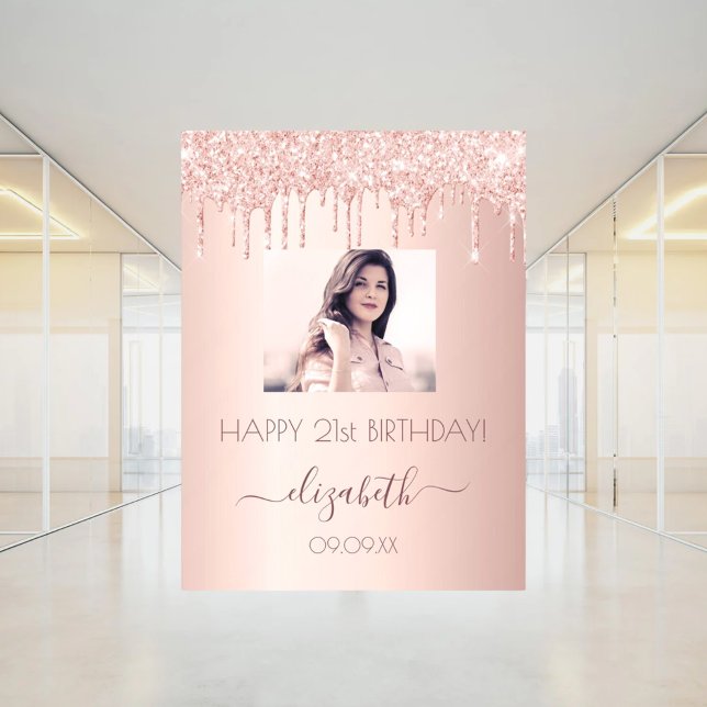 Birthday party photo rose gold pink drips welcome window cling (Creator Uploaded)