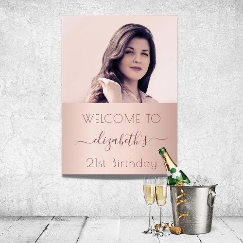 Birthday party photo rose gold pink welcome foam board