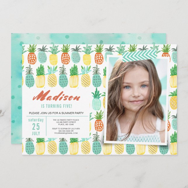 Birthday Party | Pineapple Fruit | Invitations (Front/Back)