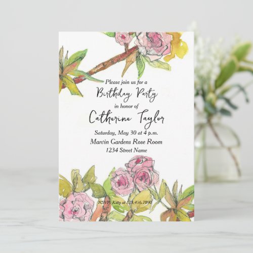 Birthday Party Pink Cherry Blossoms Flower  Invitation