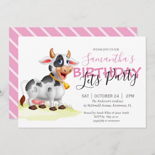 Birthday Party Pink Cow invitation