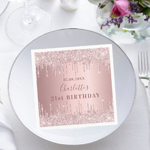 Birthday party pink dusty rose glitter monogram napkins