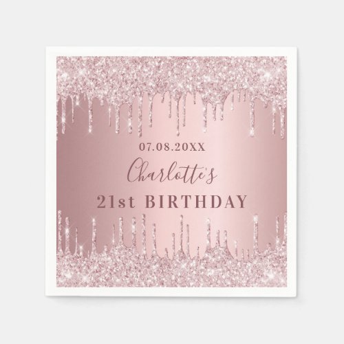 Birthday party pink dusty rose glitter monogram napkins