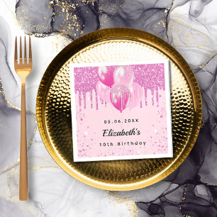 Birthday party pink glitter balloons girl napkins