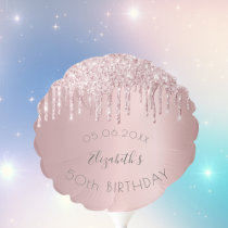 Birthday party pink glitter drips monogram name balloon