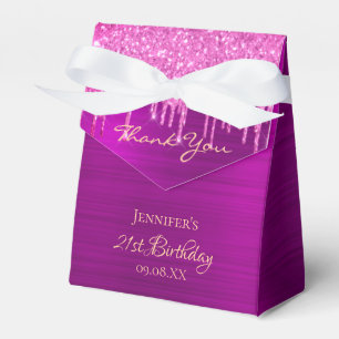 Birthday party pink glitter drips thank you favor boxes