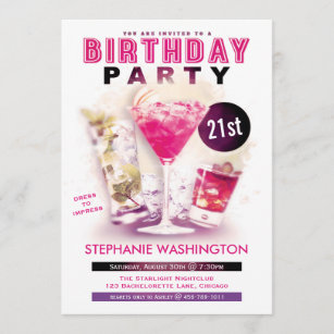 Birthday Party Pink Martini and Cocktails Invitation