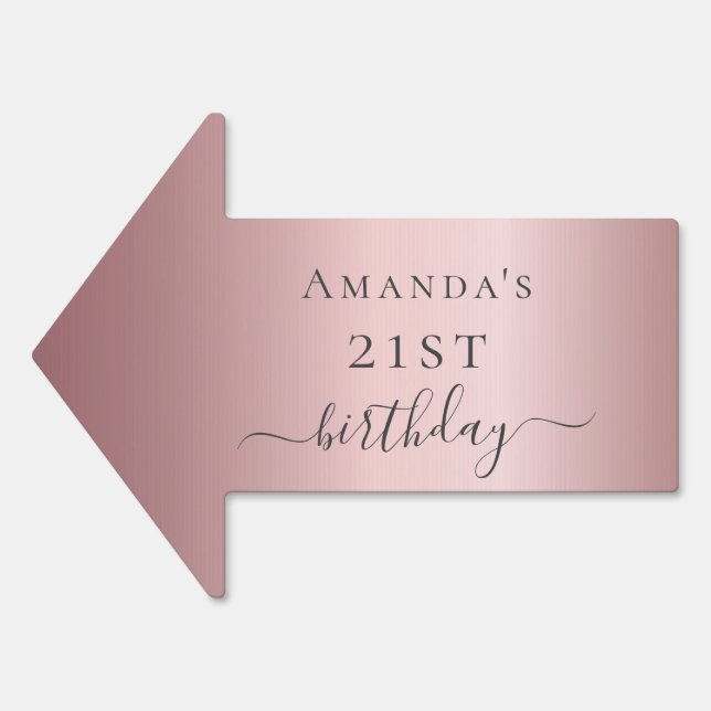Birthday party pink name elegant arrow sign (Front)