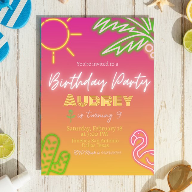 Birthday Party - Pink Neon Invitation (Birthday Party - Pink Neon Invitation)