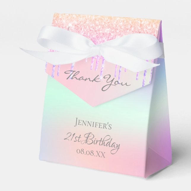 Birthday Party pink purple holographic Favor Boxes (Front Side)