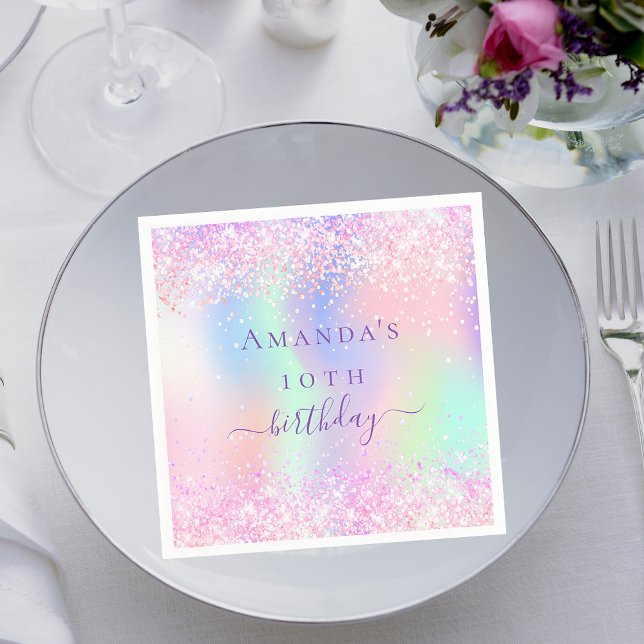 Birthday party pink purple holographic napkins (Creator Uploaded)