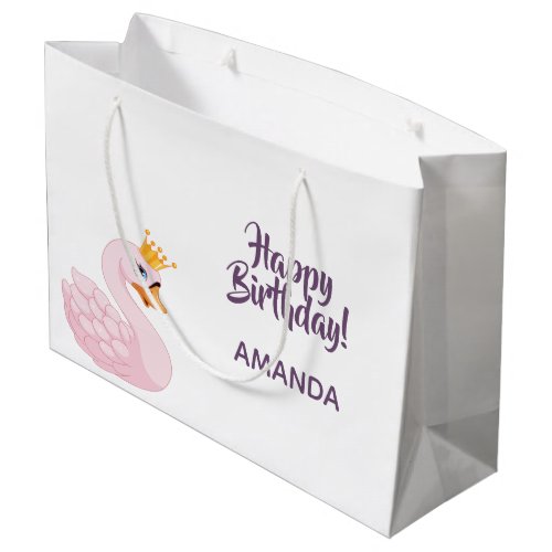 Birthday party pink purple princess swan cute large gift bag