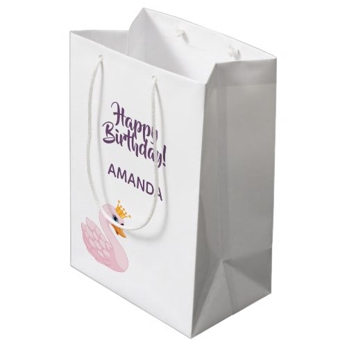 Birthday party pink purple princess swan name medium gift bag