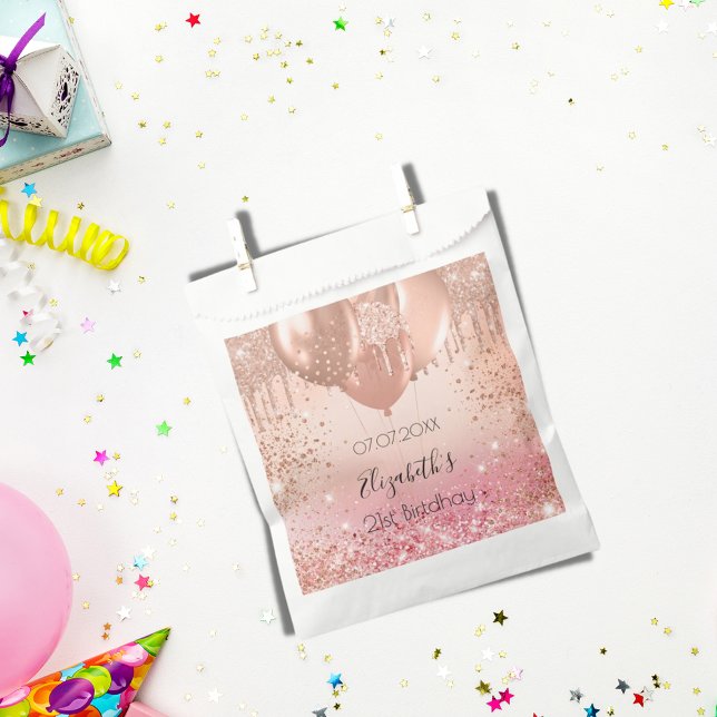 Birthday party pink rose gold balloons favor bag (Creator Uploaded)